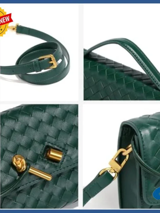 Woven PU Leather Clutch Crossbody Shoulder Bag Evening Purse Compact - Picture 7 of 7